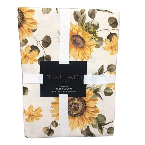 Tahari Yellow Sunflower Tablecloth 60x104 Summer Fall Floral Thanksgiving Decor - Picture 1 of 7